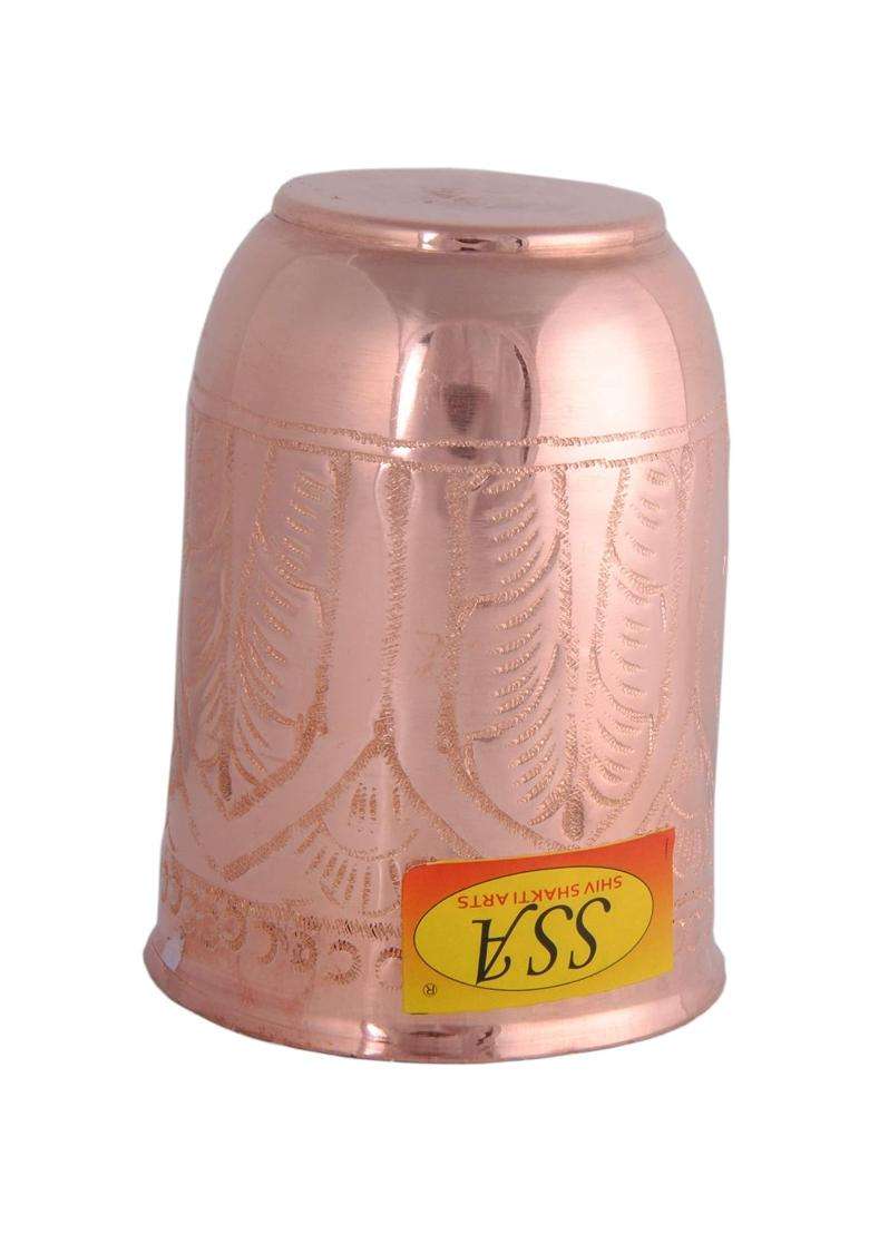 SHIV SHAKTI ARTS Round Base Copper Designer Glass | 300 ml | 10.1 fl oz - Indya