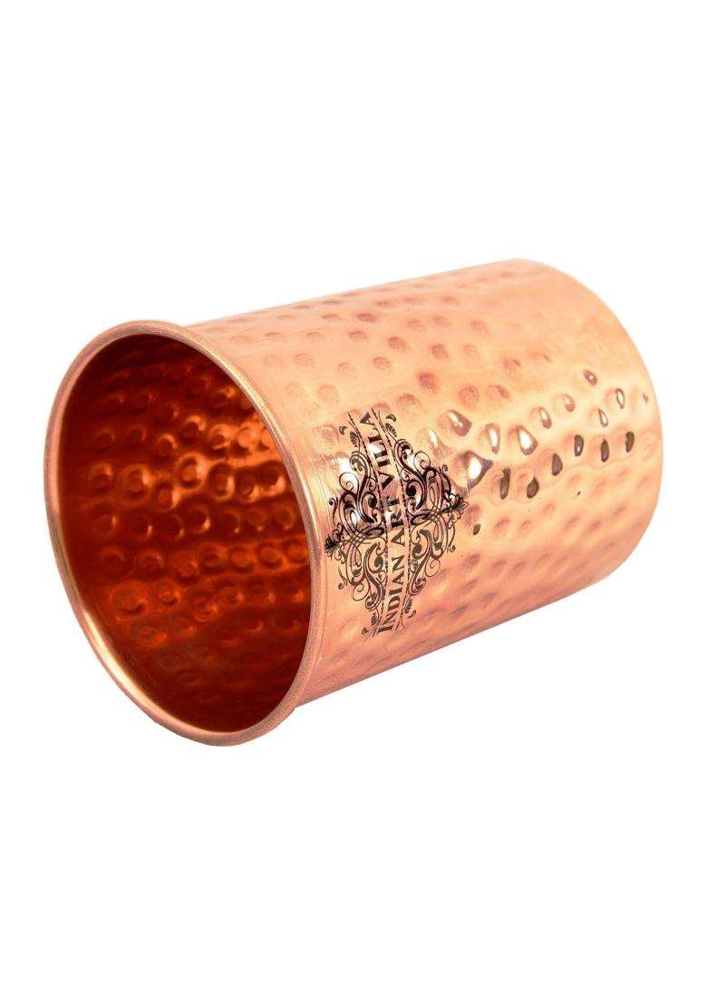 INDIAN ART VILLA Hammered Copper Glass Tumbler | 300 ml | 10.1 fl oz | 2-Piece Set - Indya