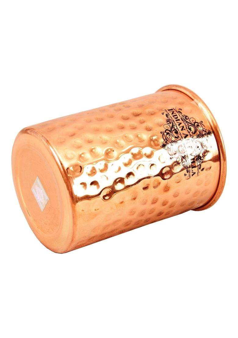 INDIAN ART VILLA Hammered Copper Glass Tumbler | 300 ml | 10.1 fl oz | 2-Piece Set - Indya