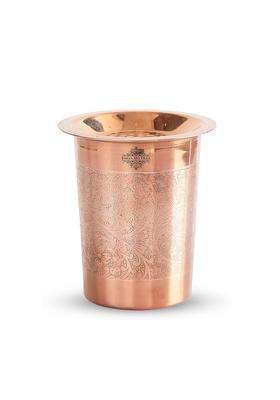 INDIAN ART VILLA Pure Copper Full Embossed Design Glass Tumbler Cup with Lid | 300 ml | 10.1 fl oz