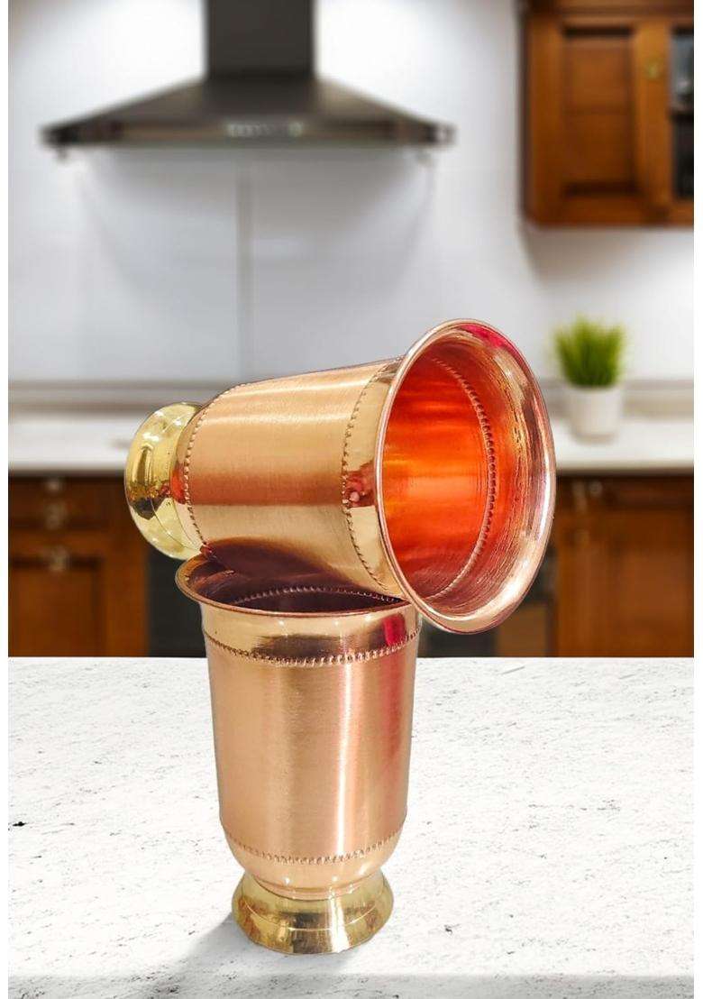 MORADABAD BRASS VILLA Copper Glass with Brass Bottom for Serving Ayurvedic Copper Benifits Fancy | 2-Piece Set - Indya