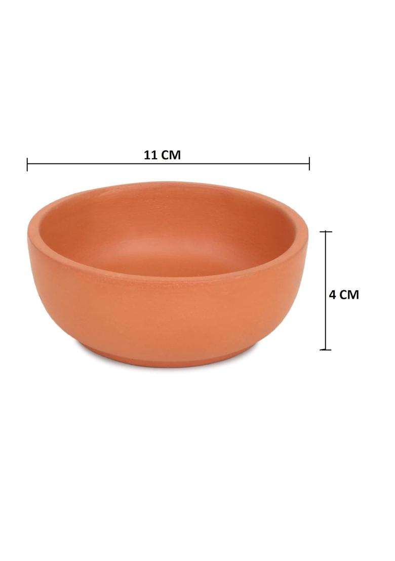 KSI Handmade Terracotta Clay Serving Bowls Katori for Soup | 250 ml | 8.5 fl oz | Pack of 6 | Non-Toxic | Microwave Safe | Unglazed - Indya