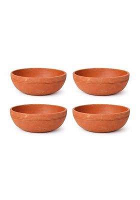 KSI Terracotta Bowl Set Handmade Clay Bowls B-8 Size Natural Earthen Serveware | Pack of 4 | Non-Toxic