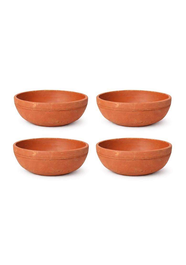 KSI Terracotta Bowl Set Handmade Clay Bowls B-8 Size Natural Earthen Serveware | Pack of 4 | Non-Toxic - Indya