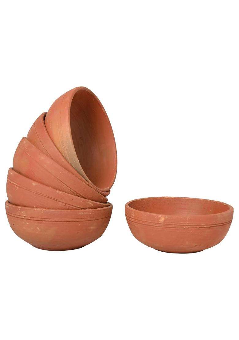KSI Terracotta Bowl Set Handmade Clay Bowls B-8 Size Natural Earthen Serveware | Pack of 4 | Non-Toxic - Indya