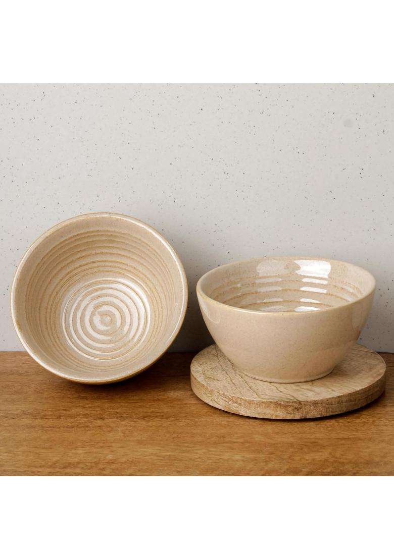 The Earth Store Sage Creamy Ceramic Snack Bowl | 400 ml | 13.5 fl oz | 2-Piece Set | Dishwasher Safe | Microwave Safe - Indya