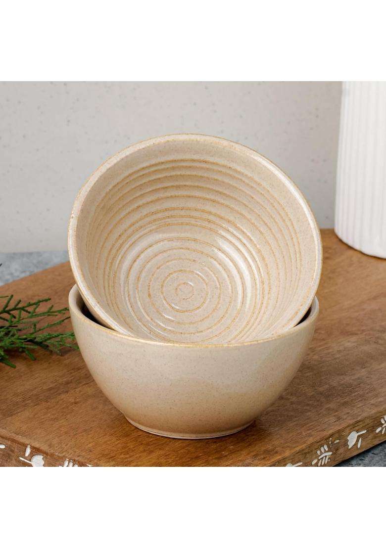 The Earth Store Sage Creamy Ceramic Snack Bowl | 400 ml | 13.5 fl oz | 2-Piece Set | Dishwasher Safe | Microwave Safe - Indya