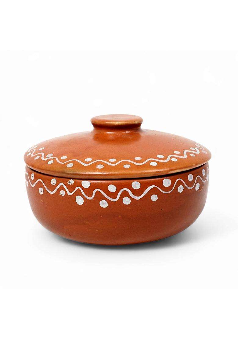 KALAKRITI Terracotta Orange Ceramic Serving Bowl with Lid | 300 ml | 10.1 fl oz | Microwave Safe - Indya