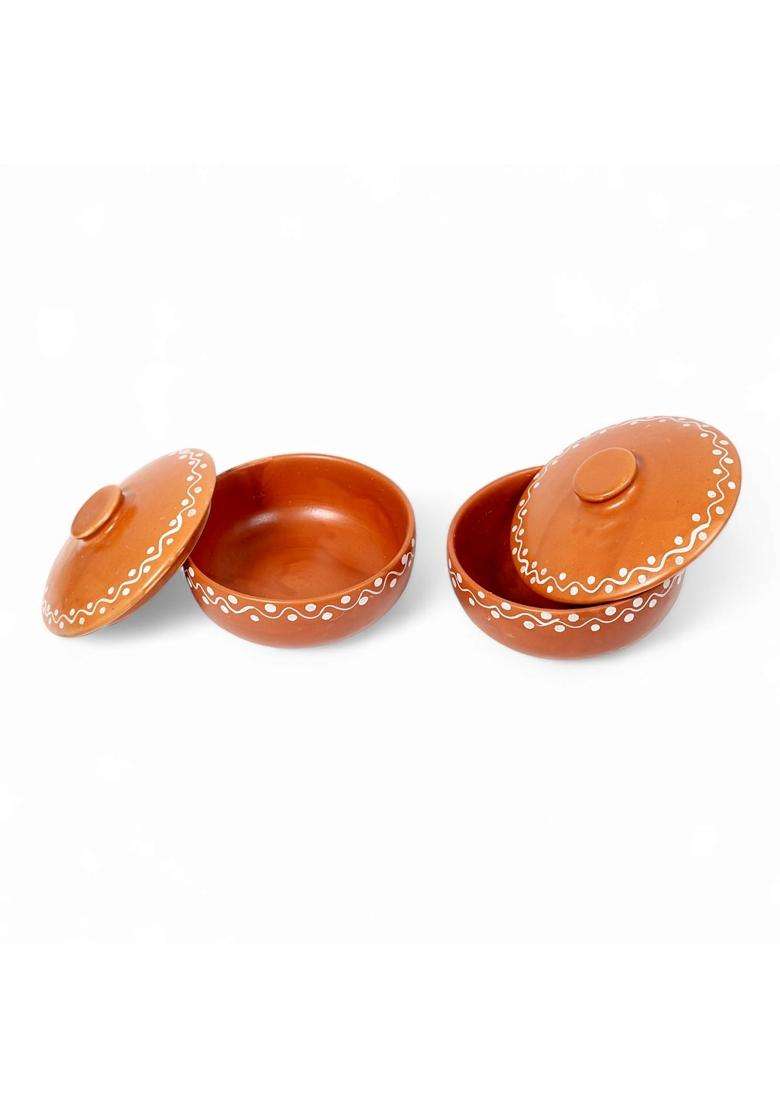 KALAKRITI Terracotta Orange Ceramic Serving Bowl with Lid | 300 ml | 10.1 fl oz | Microwave Safe - Indya