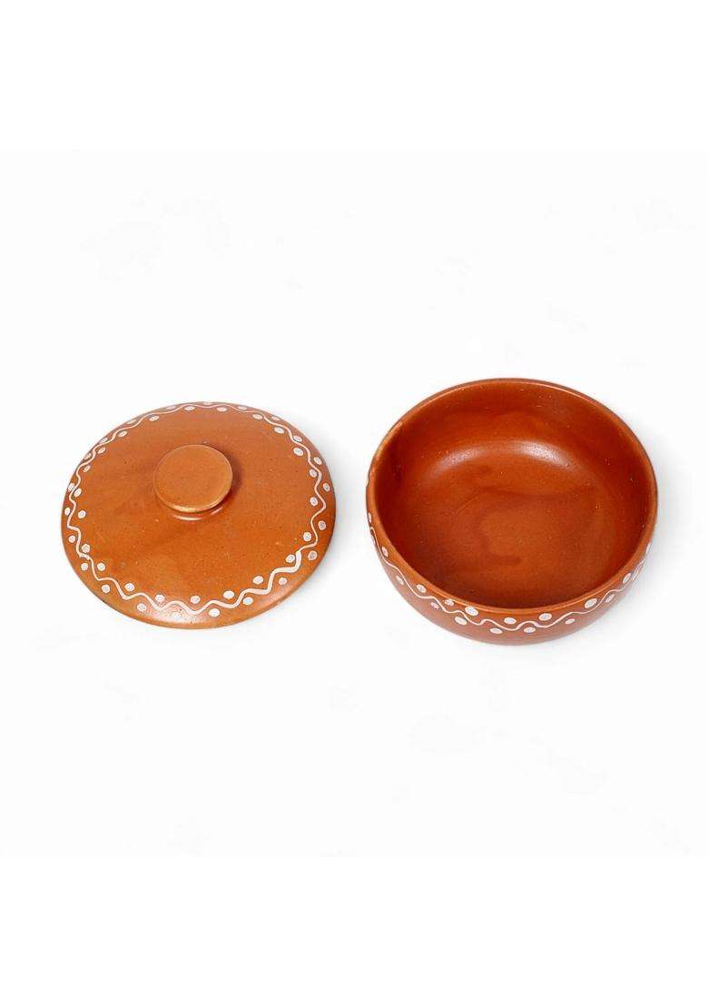 KALAKRITI Terracotta Orange Ceramic Serving Bowl with Lid | 300 ml | 10.1 fl oz | Microwave Safe - Indya