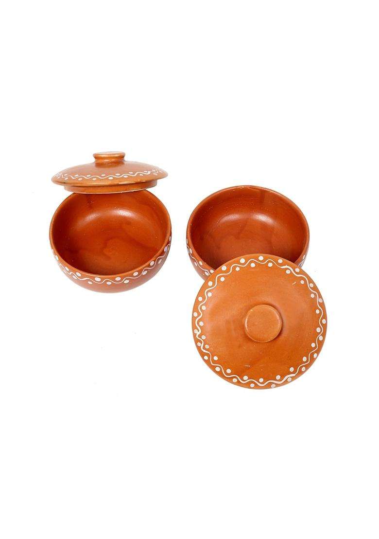 KALAKRITI Terracotta Orange Ceramic Serving Bowl with Lid | 300 ml | 10.1 fl oz | Microwave Safe - Indya