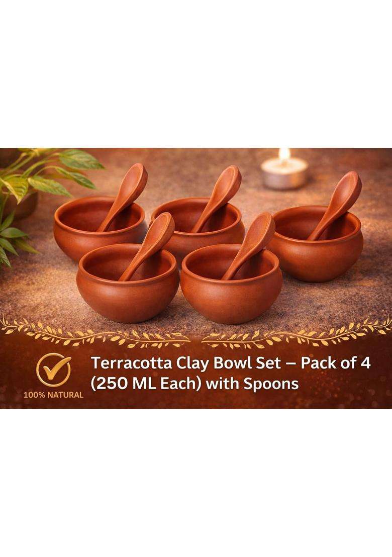 KSI Terracotta Clay Katori Set | 250 ml | 8.5 fl oz | Pack of 4 | Handcrafted - Indya