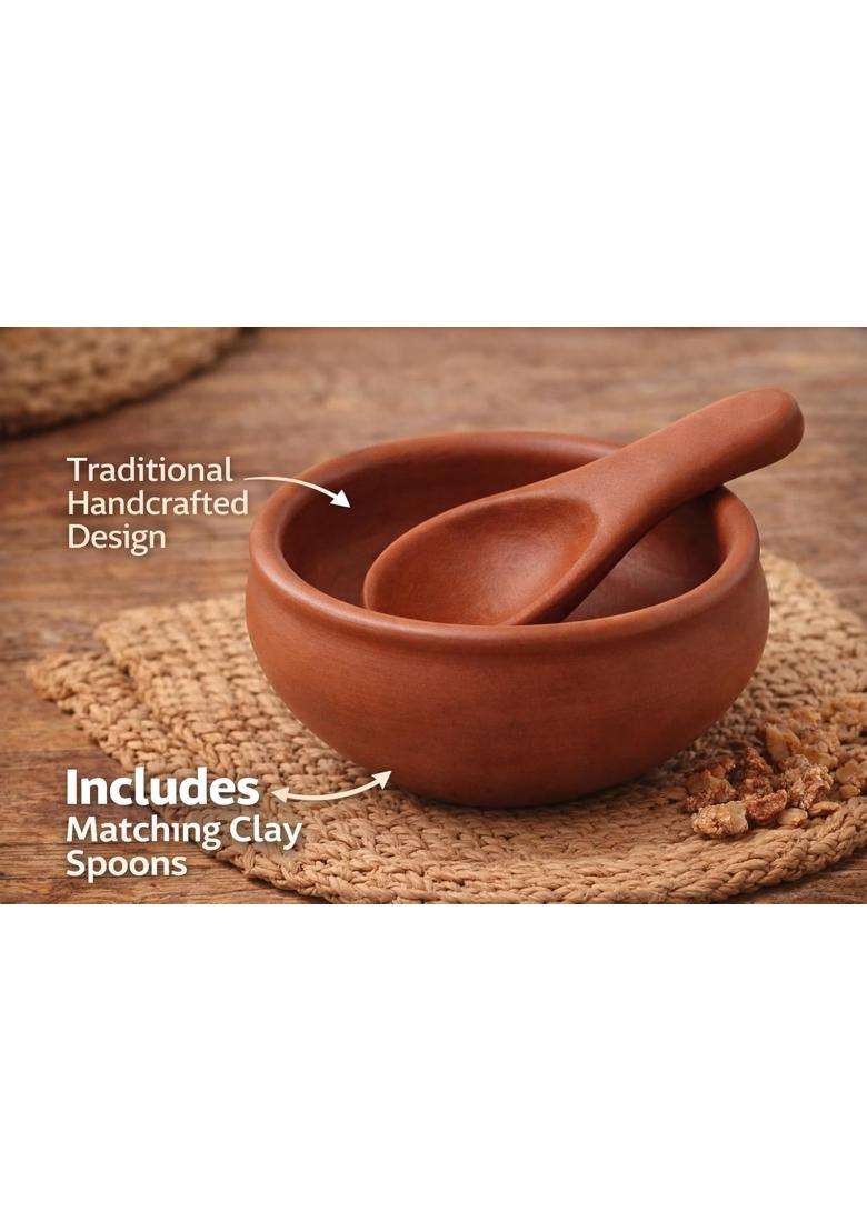 KSI Terracotta Clay Katori Set | 250 ml | 8.5 fl oz | Pack of 4 | Handcrafted - Indya
