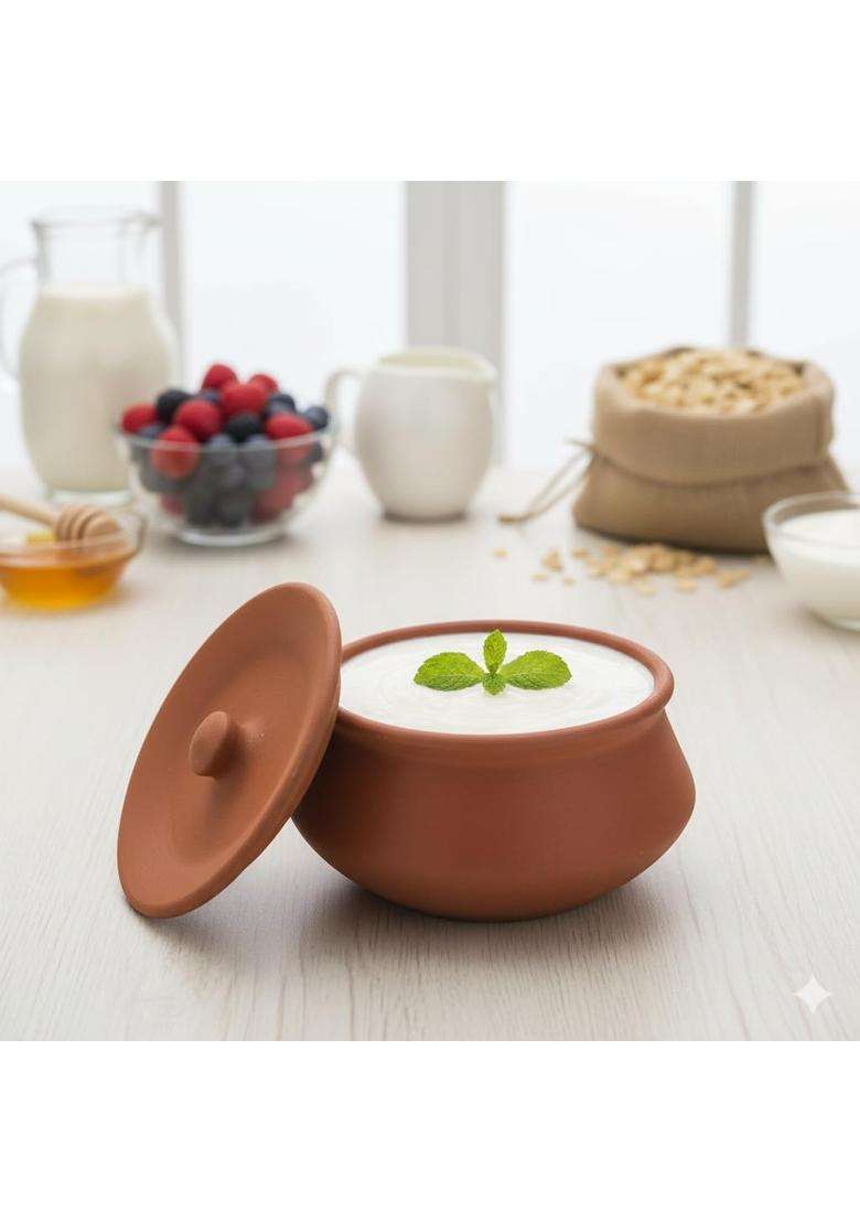 SHRIYAM CRAFT Terracotta Clay Pot with Lid for Curd | 500 ml | 16.9 fl oz | Handcrafted - Indya