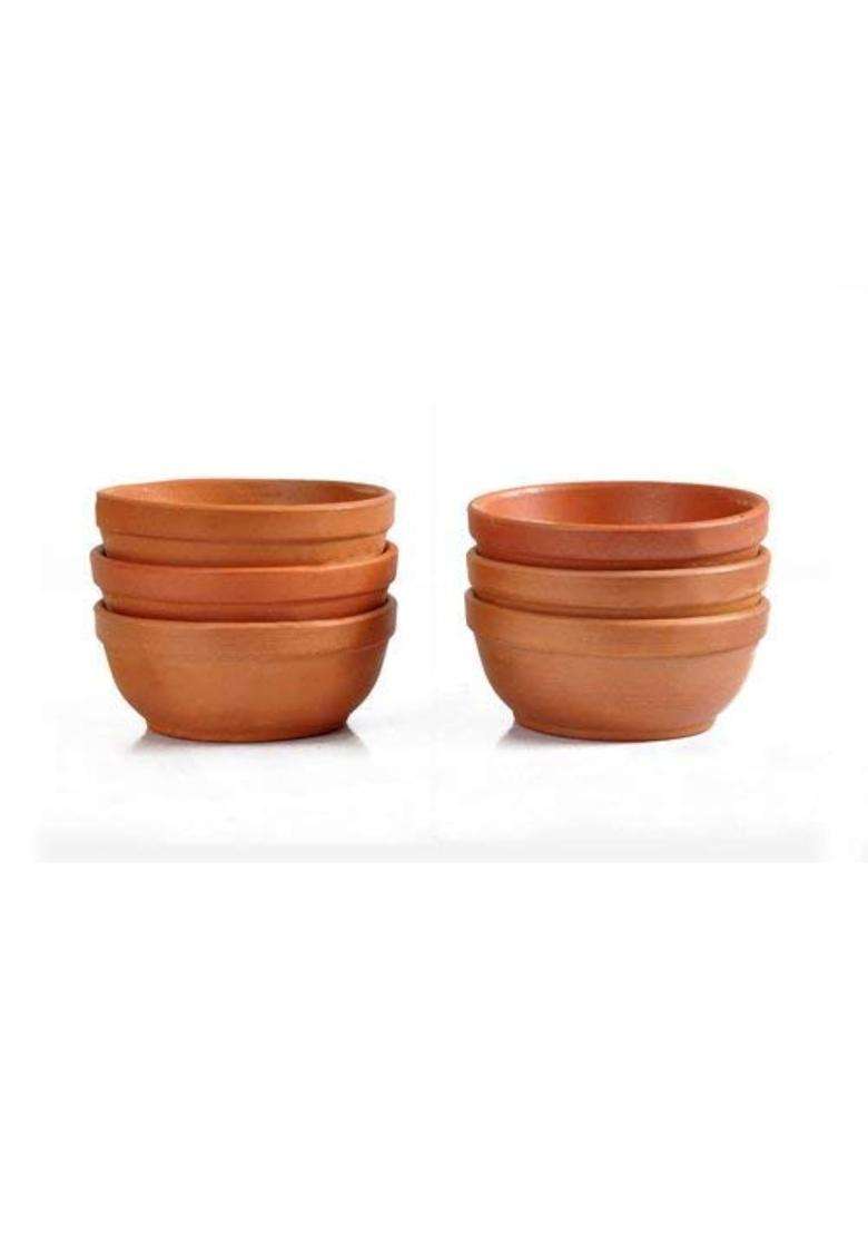 Shriyam Clay Katori Serving Bowl Earthenware Bowl for Serving Curd | 300 ml | 10.1 fl oz | 6-Piece Set - Indya