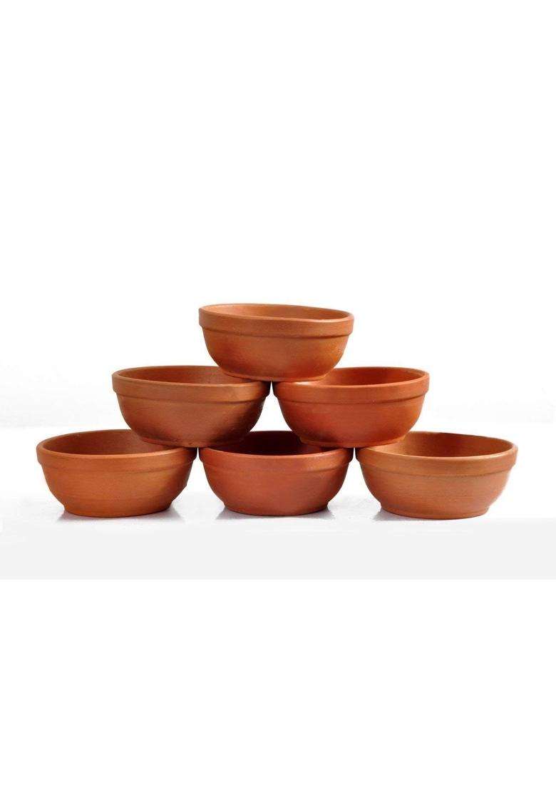Shriyam Clay Katori Serving Bowl Earthenware Bowl for Serving Curd | 300 ml | 10.1 fl oz | 6-Piece Set - Indya