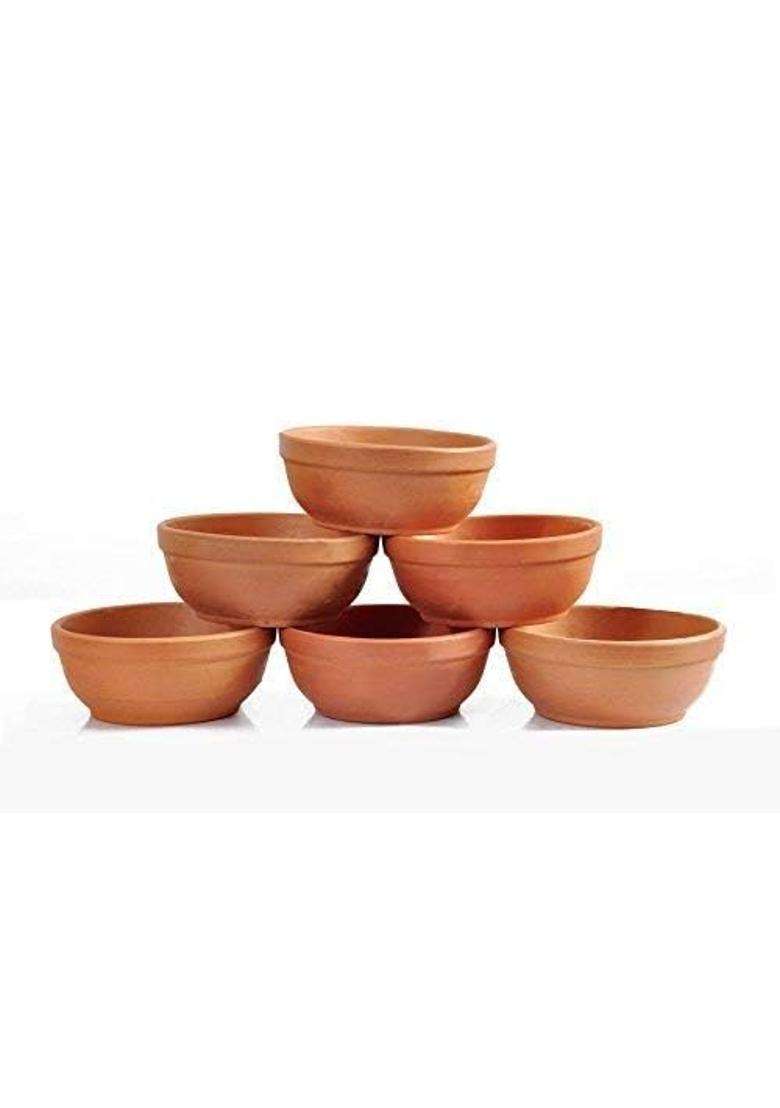 Shriyam Clay Katori Serving Bowl Earthenware Bowl for Serving Curd | 300 ml | 10.1 fl oz | 6-Piece Set - Indya