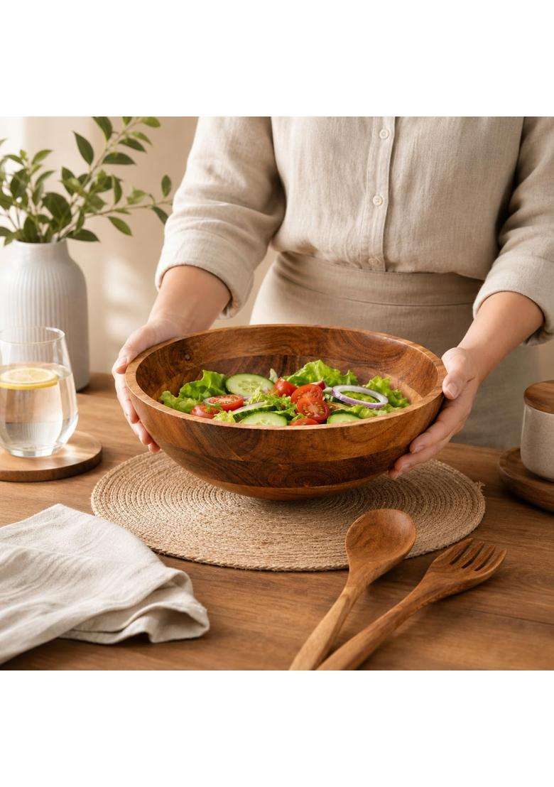 AANYA HOME CRAFT Aanya Homecraft Acacia Wooden Salad Bowl | 10 cm | 3.9 Inch - Indya