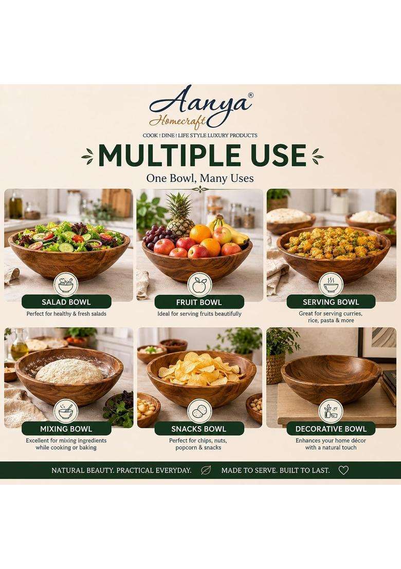 AANYA HOME CRAFT Aanya Homecraft Acacia Wooden Salad Bowl | 10 cm | 3.9 Inch - Indya