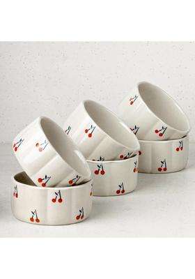 The Earth Store Cream Cherry Ceramic Bowl | 250 ml | 8.5 fl oz | 6-Piece Set | Dishwasher Safe | Microwave Safe