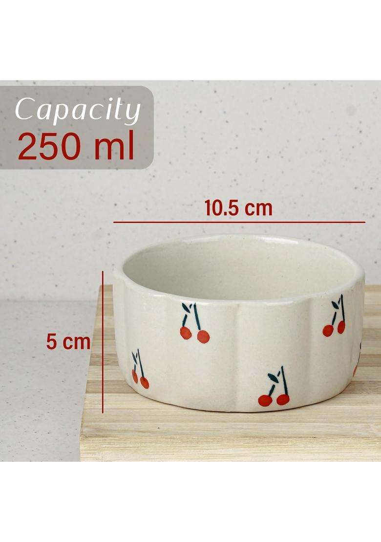The Earth Store Cream Cherry Ceramic Bowl | 250 ml | 8.5 fl oz | 6-Piece Set | Dishwasher Safe | Microwave Safe - Indya
