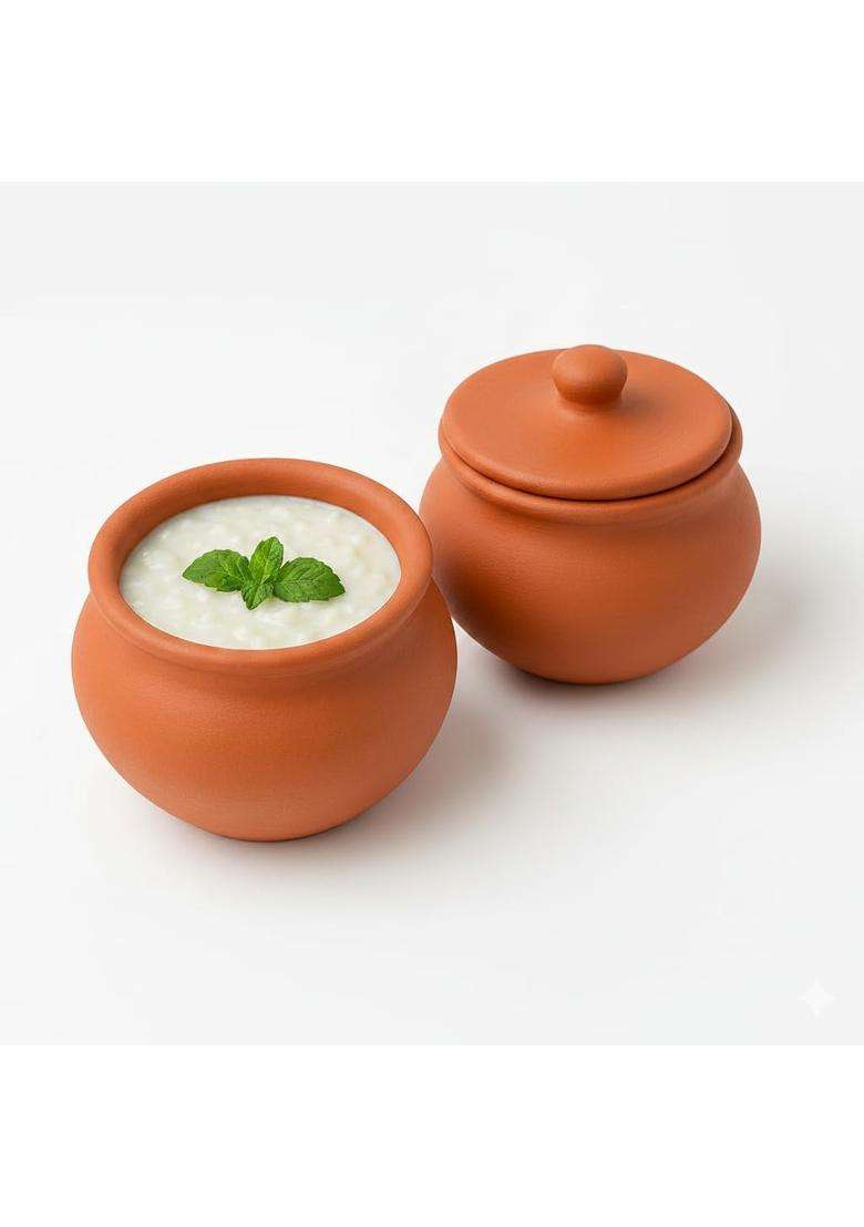 Clay Root Handmade Terracotta Clay Curd Pot with Lid | 500 ml | 16.9 fl oz - Indya
