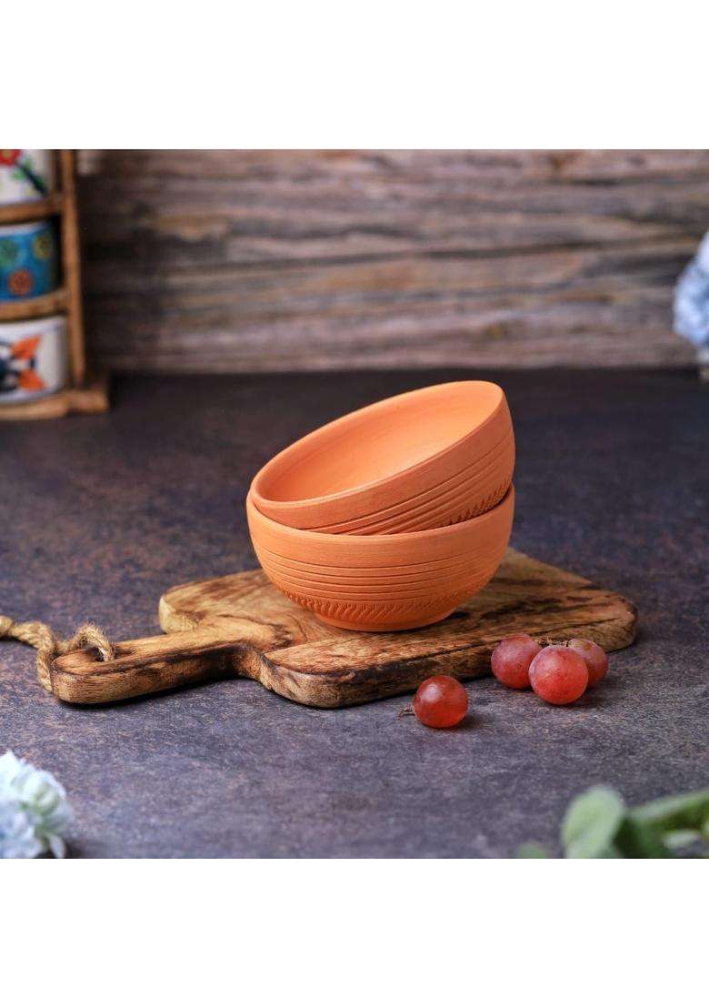THE HANDICRAFTIAN Terracotta Dry Fruits Special Bowl Set | 200 ml | 6.8 fl oz | 2-Piece Set | Handcrafted - Indya