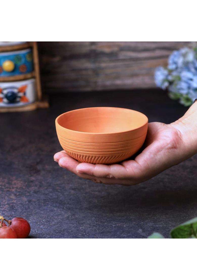 THE HANDICRAFTIAN Terracotta Dry Fruits Special Bowl Set | 200 ml | 6.8 fl oz | 2-Piece Set | Handcrafted - Indya