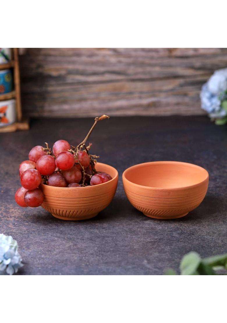 THE HANDICRAFTIAN Terracotta Dry Fruits Special Bowl Set | 200 ml | 6.8 fl oz | 2-Piece Set | Handcrafted - Indya