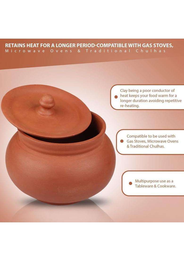 PALVIT CLAY ART GALLERY Terracotta Clay Handi Pot with Lid for Curd and Sprouts | 1500 ml | 50.7 fl oz | Handcrafted - Indya
