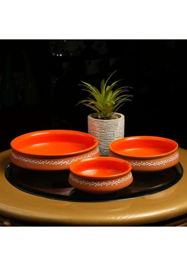 Caffeine Ceramic Handmade Brown Terracotta Serving Bowl | 500 ml | 16.9 fl oz | 3-Piece Set - Indya