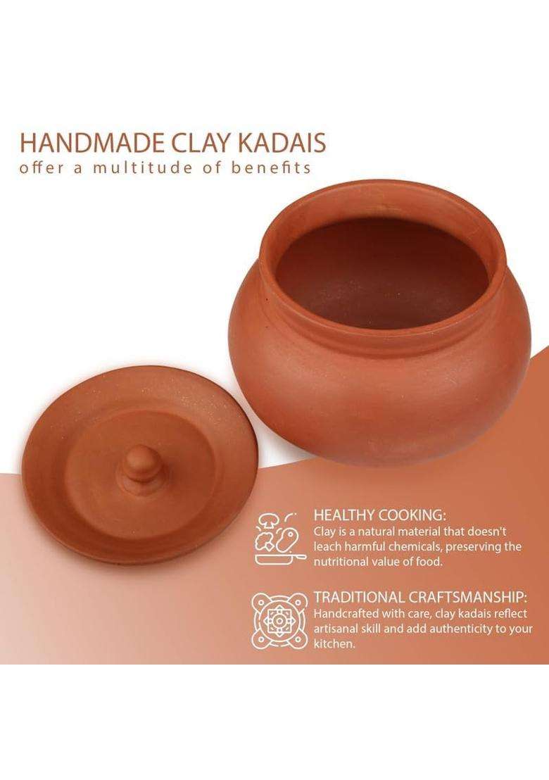 Bhanvi Unpolished Clay Curd Pot for Dahi | 1000 ml | 33.8 fl oz | Handcrafted | With Lid - Indya