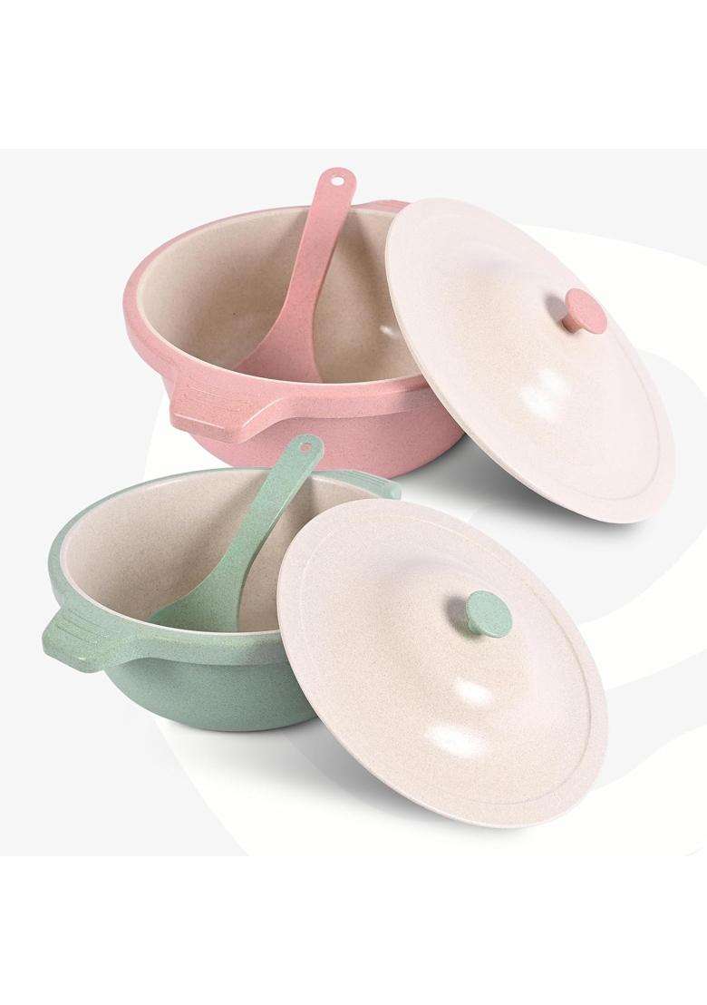 Eha Earth Friendly Serving Bowls with Lid | 2500 ml | 84.5 fl oz | 2-Piece Set | Microwave Safe - Indya