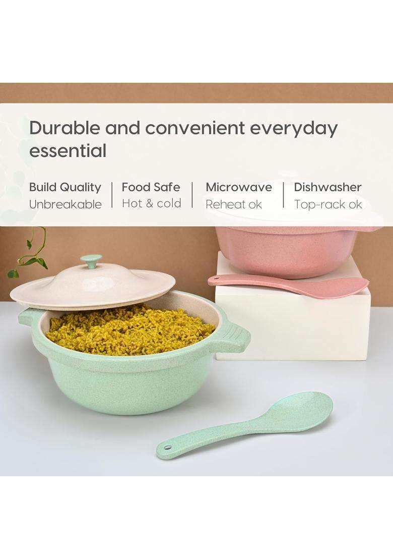 Eha Earth Friendly Serving Bowls with Lid | 2500 ml | 84.5 fl oz | 2-Piece Set | Microwave Safe - Indya