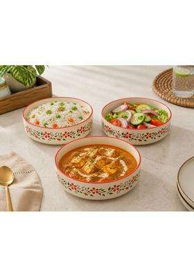 Lupaava Ceramic Bowls and Salad Tray for Serving Bowl Snacks Bowl Microwave Safe Bowls | 3-Piece Set