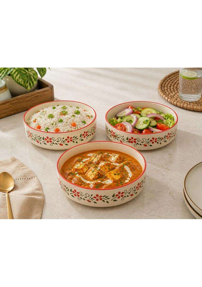 Lupaava Ceramic Bowls and Salad Tray for Serving Bowl Snacks Bowl Microwave Safe Bowls | 3-Piece Set - Indya
