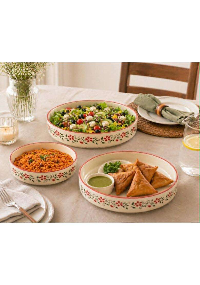 Lupaava Ceramic Bowls and Salad Tray for Serving Bowl Snacks Bowl Microwave Safe Bowls | 3-Piece Set - Indya