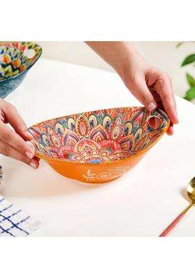 Nestasia Mandala Ceramic Serving Bowl with Handles | 400 ml | 13.5 fl oz | Dishwasher Safe | Microwave Safe