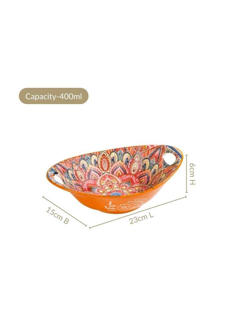 Nestasia Mandala Ceramic Serving Bowl with Handles | 400 ml | 13.5 fl oz | Dishwasher Safe | Microwave Safe - Indya