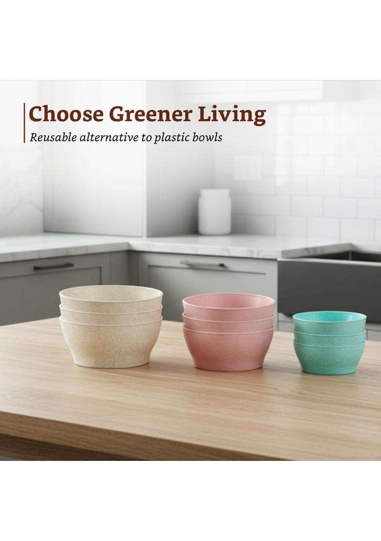 Solimo Amazon Brand Solimo Eco-Friendly Biocomposite Mixing Bowl Set | 300 ml | 10.1 fl oz | 9-Piece Set | Dishwasher Safe | BPA Free | Microwave Safe - Indya