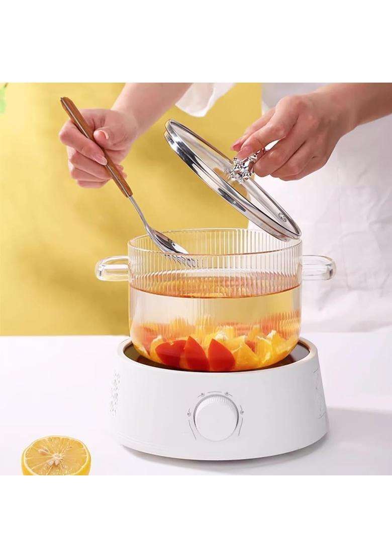 PrimeWorld Teddy Big Size Glass Serving Bowl with Lid Cooking Pot Mixing Bowl with Lid | 1500 ml | 50.7 fl oz | Microwave Safe - Indya