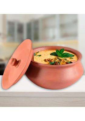 Terra Charms Terracotta Clay Pot and Serving Pot Hand Craft Handi for Making Kadhi Wok Taste | 1 L | 1.1 Qt