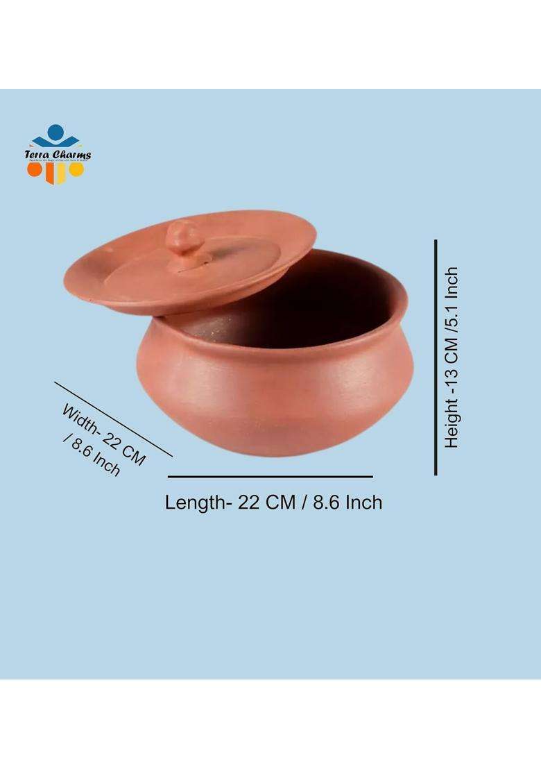Terra Charms Terracotta Clay Pot and Serving Pot Hand Craft Handi for Making Kadhi Wok Taste | 1 L | 1.1 Qt - Indya
