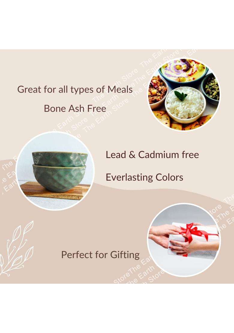 The Earth Store Set of Studio Pottery Dual Tone Green Ceramic Bowl with Multipurpose Uses Lid | 500 ml | 16.9 fl oz | 4-Piece Set | Dishwasher Safe - Indya