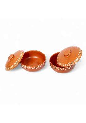 KALAKRITI Terracotta Orange Ceramic Serving Bowl with Lid | 300 ml | 10.1 fl oz | Pack of 2 | Microwave Safe