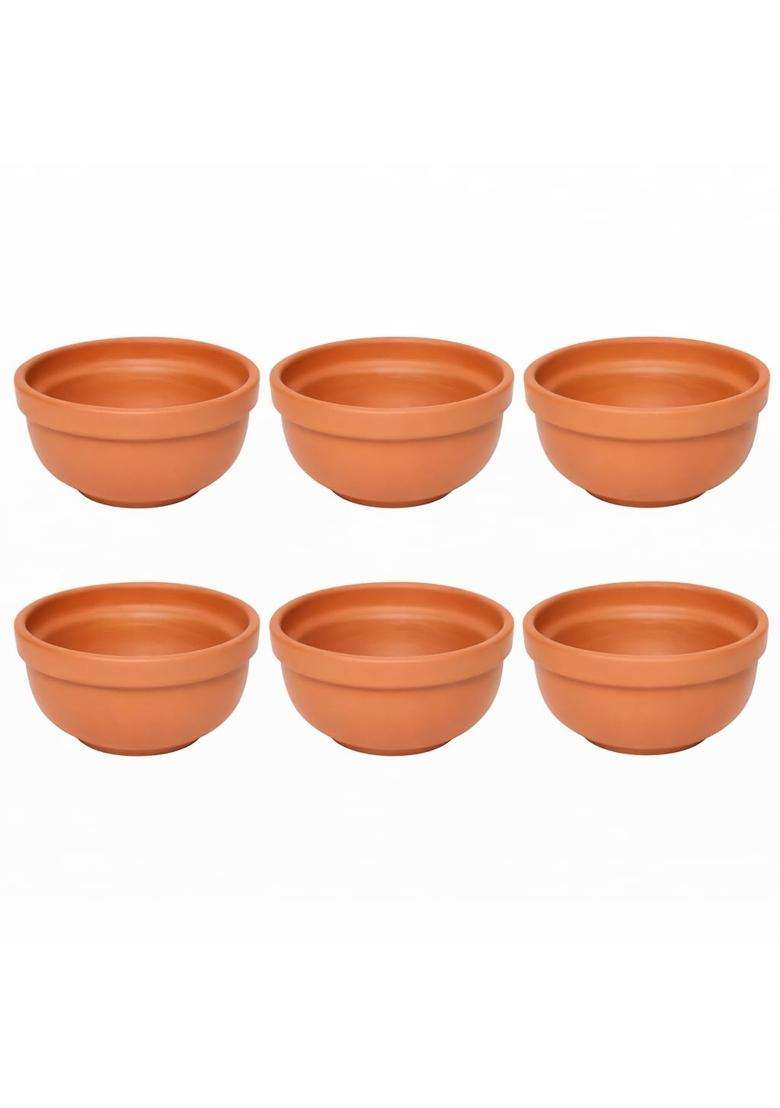 KSI Terracotta Bowl Set Handmade Clay Bowls B-6 Size Natural Earthen Serveware | Pack of 6 | Non-Toxic - Indya