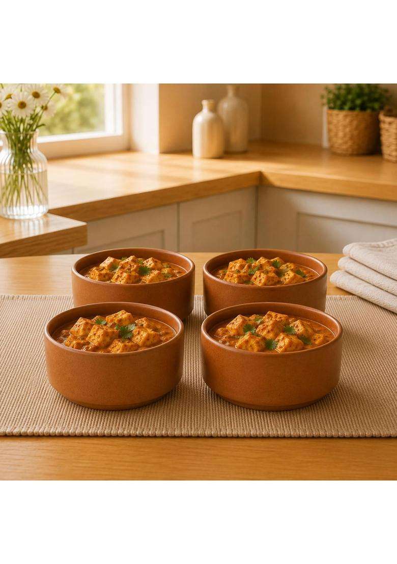 KALAKRITI Rustic Terracotta Ceramic Serving Bowl | 200 ml | 6.8 fl oz | Pack of 4 | Microwave Safe - Indya