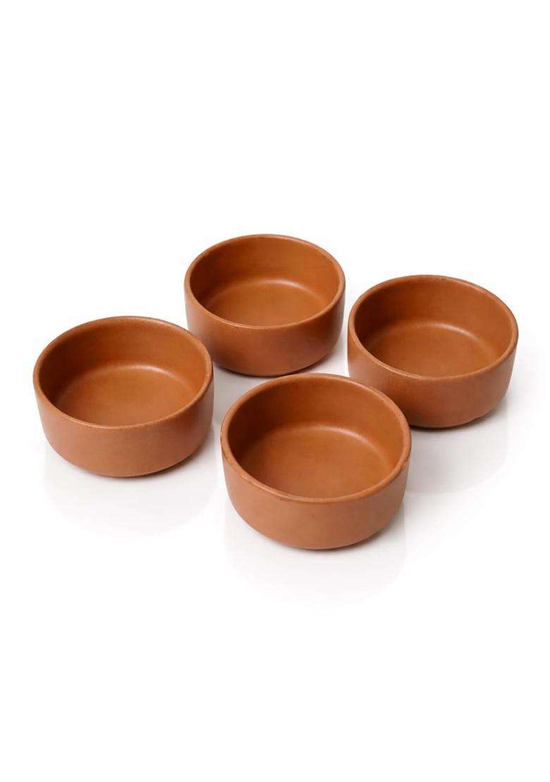 KALAKRITI Rustic Terracotta Ceramic Serving Bowl | 200 ml | 6.8 fl oz | Pack of 4 | Microwave Safe - Indya