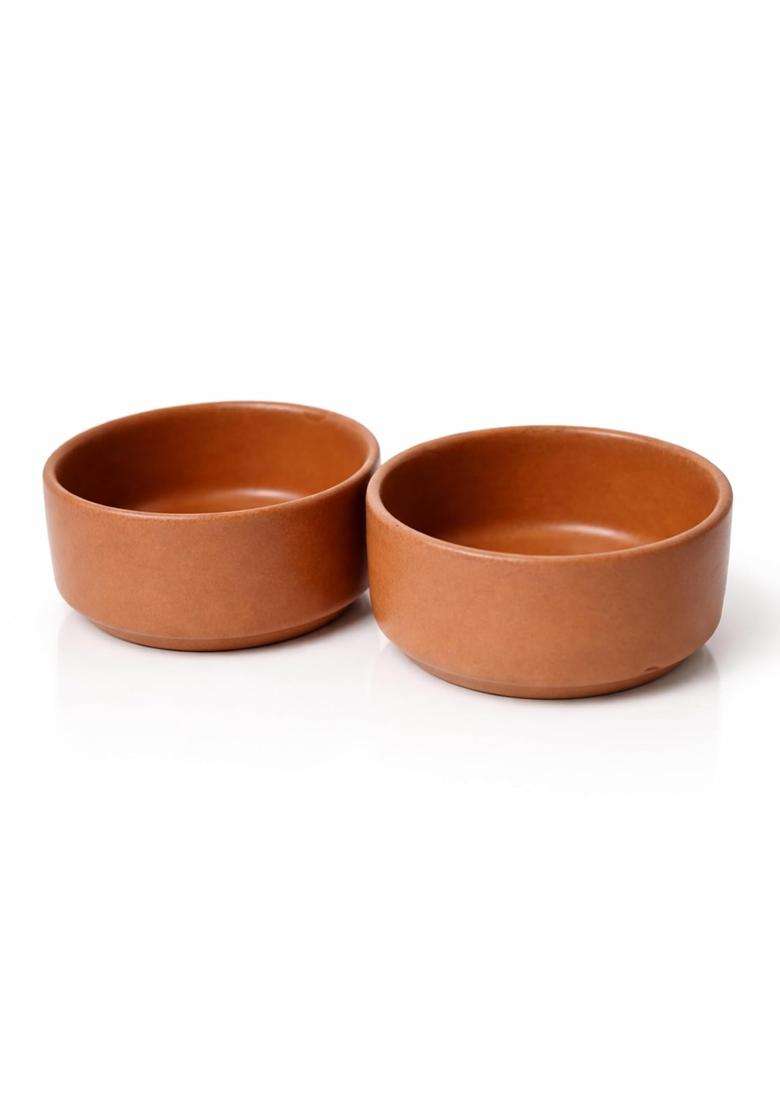 KALAKRITI Rustic Terracotta Ceramic Serving Bowl | 200 ml | 6.8 fl oz | Pack of 4 | Microwave Safe - Indya