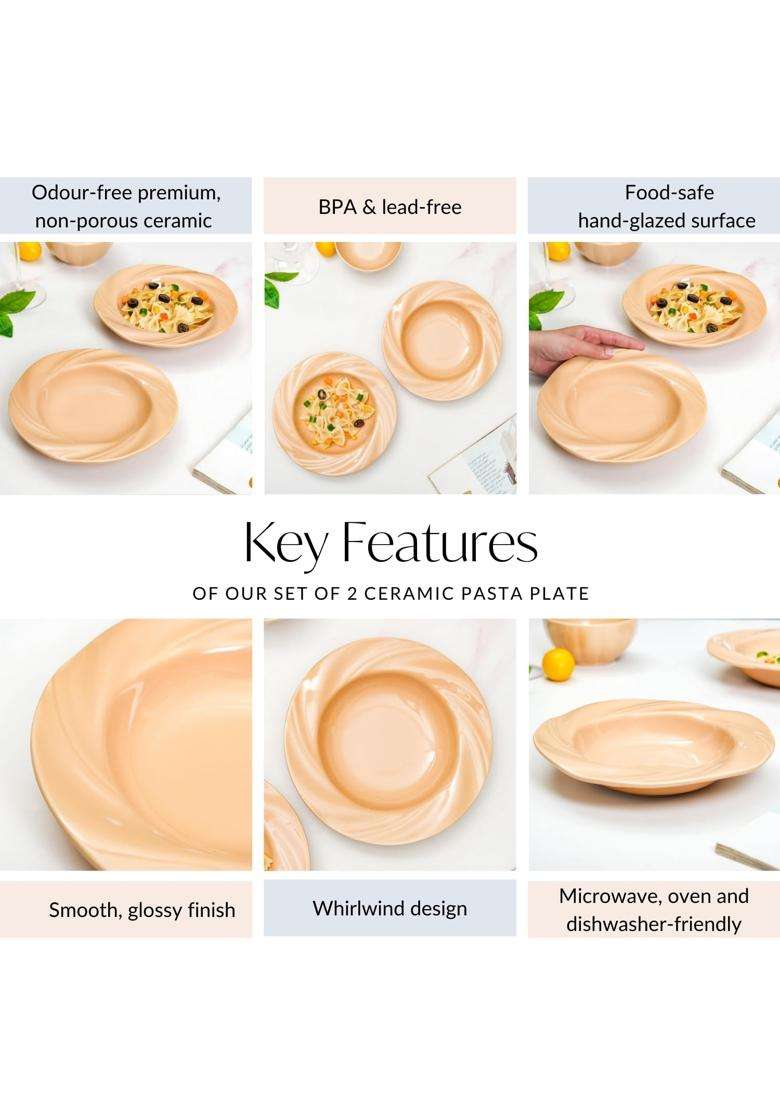 Nestasia Ceramic Pasta Plates | 300 ml | 10.1 fl oz | 2-Piece Set | Dishwasher Safe | Microwave Safe - Indya